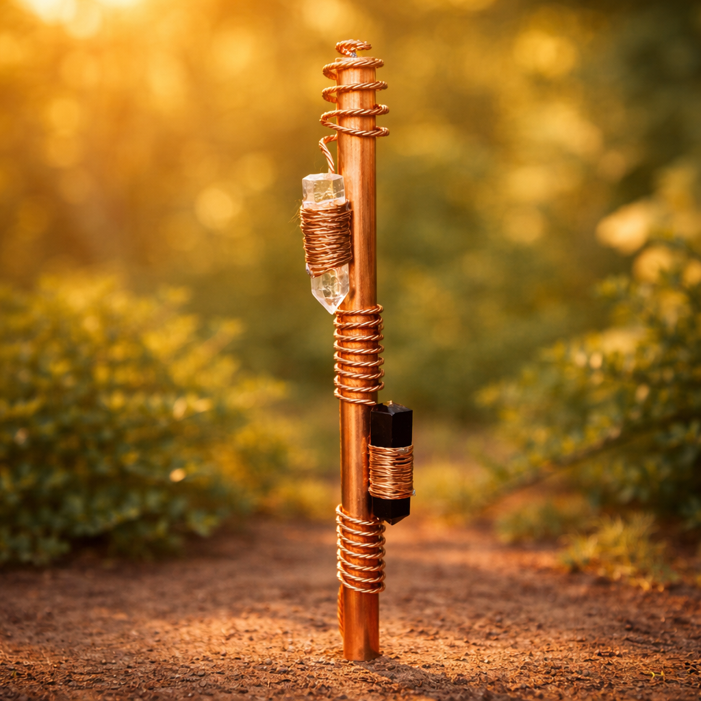 Quartz and Obsidian Combination Spiraled Copper Antenna